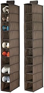 mDesign Set of 2 Hanging Shoe Rack  Practical Wardrobe Storage Solutions for Shoes, Towels or Linen  Fabric Hanging Shoe Storage with 10 Compartments  Espresso