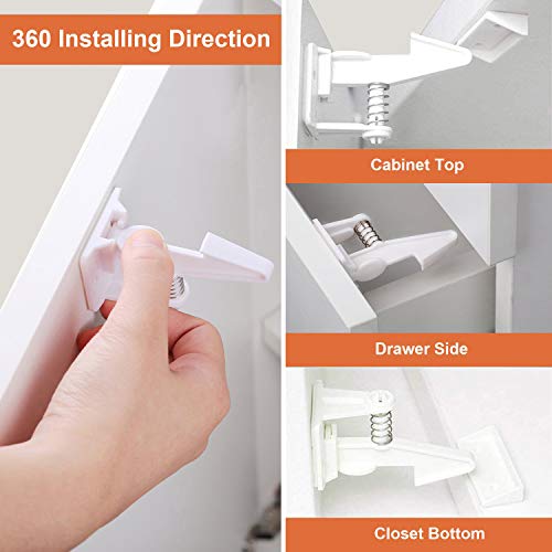 Cabinet Locks Child Safety Latches - OKEFAN 12 Pack Baby Proofing Cabinets Drawer Lock Adhesive Latch for Kids Proof Drawers No Drilling Tools Needed (White)