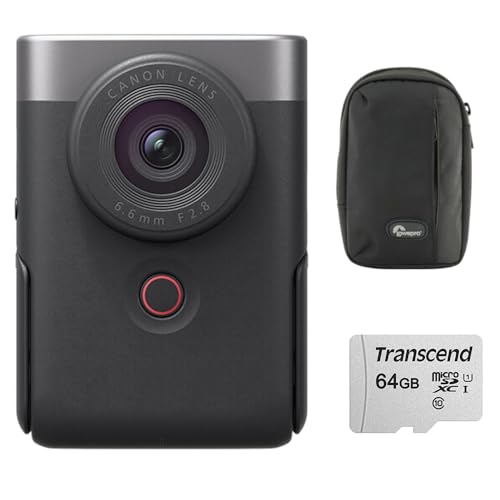 Canon Powershot V10 Content Creator Compact Vlogging Camera, 4K Video, 19mm Fixed Wide-Angle Lens | Silver with 64GB MicroSDXC Memory Card + Compact Digital Camera Case
