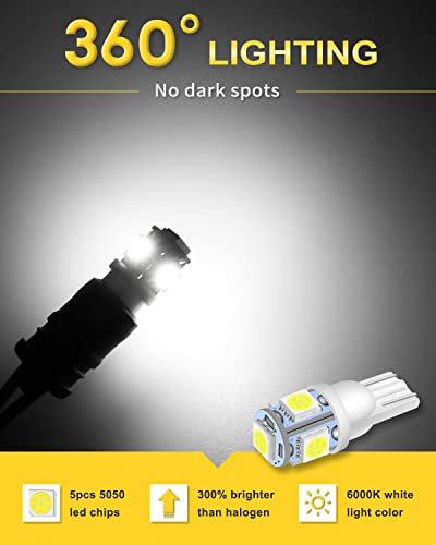 Qoope 20-Pack 194 Led Bulb White 6000K,Super Bright W5W 168 Led Bulbs T10 2825 Led Interior Light 5Smd Replacement Bulbs For Car Dome Map Door Courtesy License Plate Dashboard Lights Lamp 12V Dc #TOP6