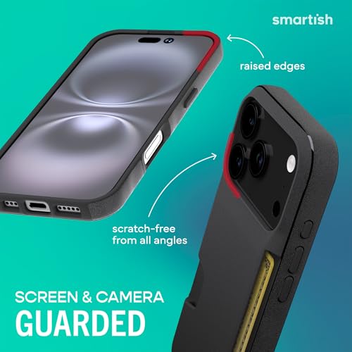 Image of Smartish iPhone 17 Pro Wallet Case + Screen Protector - [Slim + Protective] Phone Case Credit Card Holder + 2-Pack Tempered Glass Screen Protectors for Apple iPhone 17 Pro - Black Tie Affair