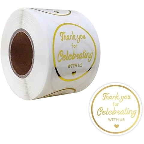 Thank You Stickers,500Pcs 1.5Inch Thank You for Celebrating with Us Stickers Roll,Clear Thank You Stickers for Packaging, Envelope Seals,Baby Shower Birthday,Gold Foil Thank You Stickers Cover