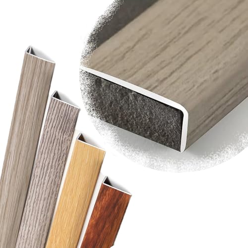 QCSJM 4ft L Molding Stair Nosing Edge Trim 3ft Wood Grain Stair Nose Transition Strip Metal Stair Treads Stair Edge Protector for Wood/Vinyl/Tile Stairs(Grey Oak 900 * 25 * 10mm)