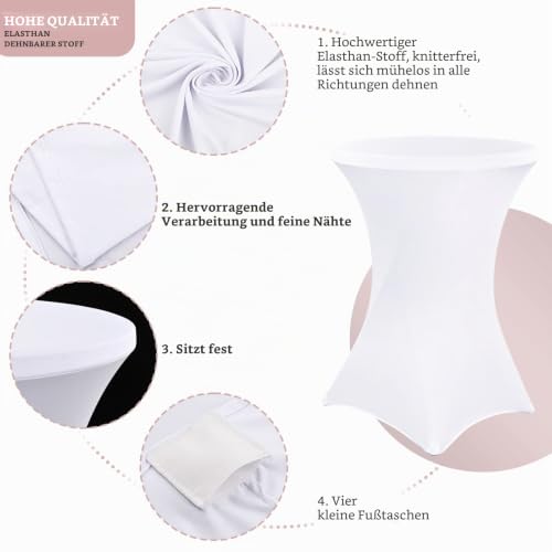 Showgeous Weiß Stehtisch-Stretchhussen 6er-Set,Ø60-65cm – Ansicht 4