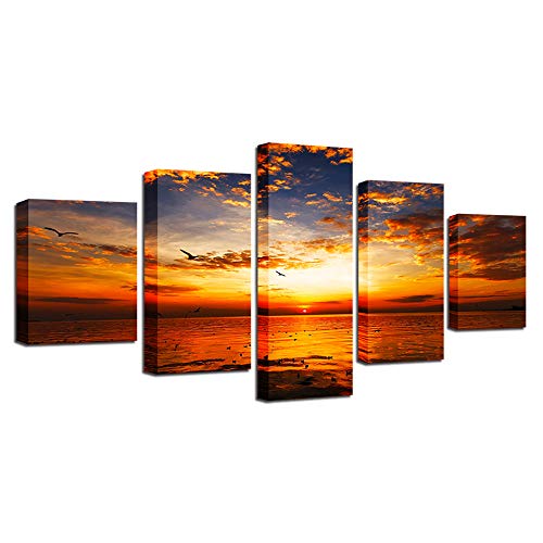 RFCKMIRZ Cuadros Decorativos Para Comedor Paisaje Mar Lienzos Pared Decorativos Laminas Decorativas Pared Posters Para Pared 5 Piezas Decoracion Hogar Salon Xl (150X80Cm)