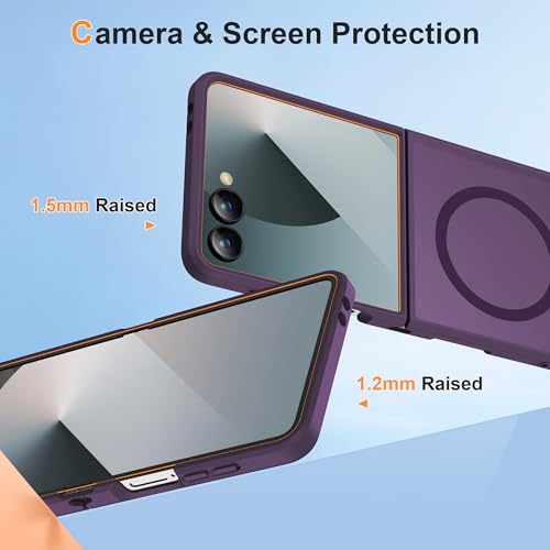 Image of ORETECH Magnetic for Samsung Galaxy Z Flip 7 Case, with [2 x Screen Protector] Translucent Back Non-Slip Hard PC Shockproof Bumper Protective Case for Samsung Z Flip 7 - Deep Purple