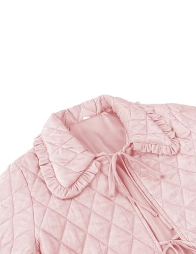 Vimida Women's Quilted Lightweight Jacket - Pink Cropped Puffer Coat with Bow Tie Design (X-Large) - Perfect for Winter Adventures! - Image 3