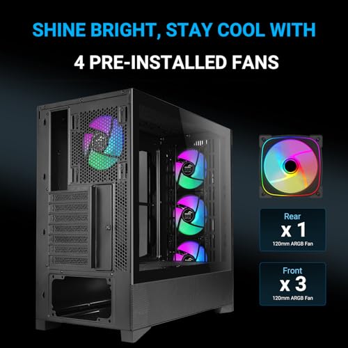 Image of SAMA V42 ATX Mid Tower Gaming PC Case, 4x120mm ARGB PWM Fans, USB-C, Black | Wave Front Panel, High Airflow Mesh Gaming Computer Case, Back-Connect Ready, 410mm GPU & 360mm AIO Support, 3x3.5 HDD Bays