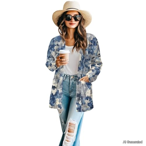 Image of Women's Lightweight Cardigans with Pockets Trendy Long Sleeve Open Front Cardigan Casual Tops Jackets Fall Oufits S-2XL
