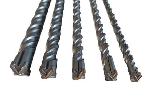 Image of SDS Plus Masonry Drill Bit Set, Cross Tip 5 piece, 20mm 18mm 16mm 14mm 12mm for Masonry Brick Concrete, in a plastic storage tube.