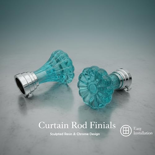 Image of Atlantic Curtain Rod Finials Set of 4 - Flower Style Decorative Textured Resin Finials for Standard Drapery Rods, Aqua Blue