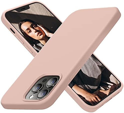 Cordking Designed for iPhone 13 Pro Case, Silicone Ultra Slim Shockproof Protective Phone Case with [Soft Anti-Scratch Microfiber Lining], 6.1 inch, Pinksand