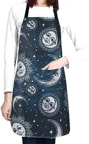 TONYSTAR Moon, Sun and Stars Aprons for Women with Pockets | 28 X 33 Inches | Cooking, Baking, Kitchen, Chef, Men's Apron | Christmas Gift | Waterproof and Adjustable Strap at Neck & Waist Ties