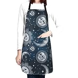 TONYSTAR Moon, Sun and Stars Aprons for Women with Pockets | 28 X 33 Inches | Cooking, Baking, Kitch