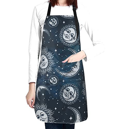 Tonystar Moon, Sun And Stars Aprons For Women With Pockets | 28 X 33 Inches | Cooking, Baking, Kitchen, Chef, Men's Apron | Christmas Gift | Waterproof And Adjustable Strap At Neck & Waist Ties #TOP20