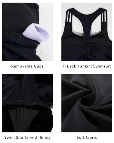 Image of Yonique Two Piece Tankini Bathing Suits T-Back Blouson Swim Tops with Boy Shorts Women Swimsuits Sporty Swimwear Colorful Palm Tree S