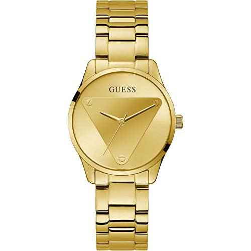 Image of GUESS Stainless Steel Emblem Collection Analog Gold Dial Women's Watch-Gw0485L1, Band Color-Gold