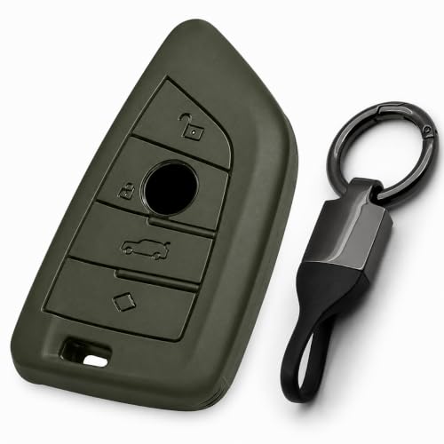 Image of JVCV Soft TPU Cover Compatible with BMW X1, X3, X6, X5, 5 Series, 6 Series, 7 Series 4 Button Blade Smart Key | Scratch-Resistant Protective Case (Matte Green Style B)