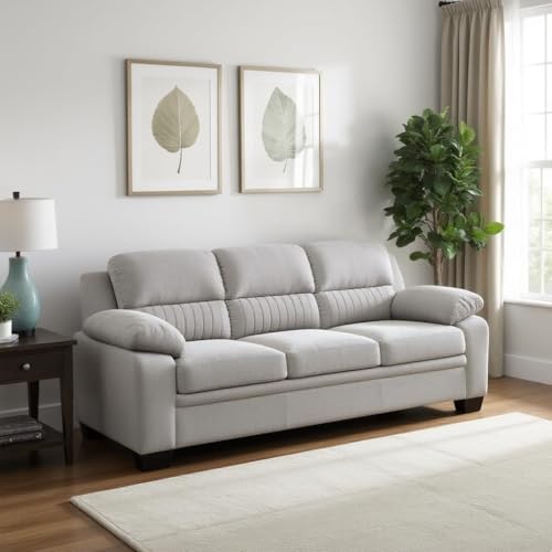 Image of Torque - Jett Luxurious Fabric 3 Seater Sofa for Living Room (Light Grey) | Wooden 3 Seater Sofa Bed Couch for Bedroom Hall Festival Gift | 1 Year Warranty