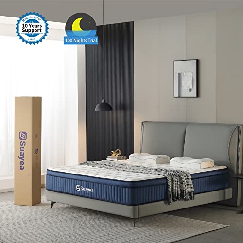 Suayea Queen Mattress, Queen Size Mattress In A Box, 10 Inch Hybrid Mattress Queen Size, Ultimate Motion Isolation With Gel Memory Foam And Pocket Spring, Medium Firm, Edge Support #TOP5