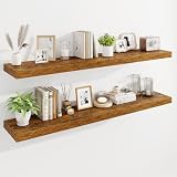 Marsmiles 55' Floating Shelves for Wall, Wooden Shelves with Invisible Brackets Set of 2, Rustic Farmhouse Wall Mounted Shelf for Kitchen Bathroom Living Room Study, Rustic Brown