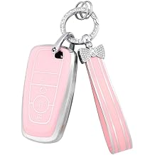 PIFOOG Key Fob Cover for Ford 4 Button Pink Bling Keychain Bronco mustang Explorer Edge Fusion Expedition F150 Escape Ranger Car Keys Case Shell Full Covers Protector Accessories Girly Women TPU