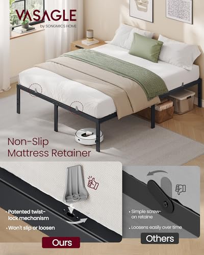 Image of VASAGLE Queen Metal Bed Frame 16 Inches Tall, 1100 lb Weight Capacity, No Box Spring Needed, with Under-Bed Storage, Easy Setup, Heavy-Duty Platform Bed, Mattress Retainers, Matte Black URMB661BD02S
