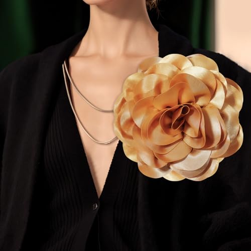 Big Flower Dainty Satin Fabric Rose Flower Brooches Large Rose Flowers Satin Lapel Brooches for Women Wedding Dinner Party Decoration 7.48 Inches (Dark champagne) by YOGEYOGE - Image 7
