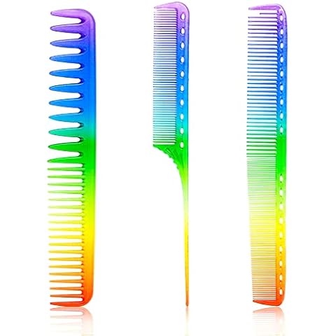WLLHYF 3 Stück Regenbogen-Haarkämme Rattenschwanz Feiner Schneidekamm Professioneller Friseurkamm Antistatischer Feinzahnkamm Cover