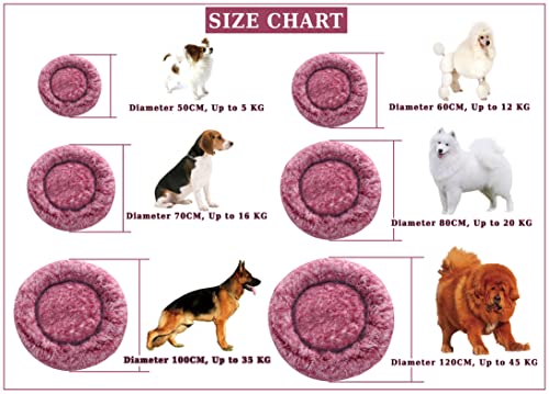 Comlax Beruhigende Donut Hundebetten Großer, Rundes Kissen mit abnehmbarem waschbarem Bezug, Anti-Angst-Kunstfell-Kuscheltier, Flauschiges, bequemes, pelziges Haustierbett (70cm, Rosa)