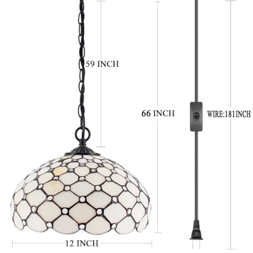 Image of WERFACTORY Tiffany Pendant Light Plug in Stained Glass 12 Inch Hanging Lamp