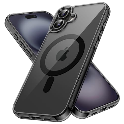 Image of JETech Magnetic Cover Case for iPhone 16 6.1-Inch Compatible with MagSafe, Shockproof Phone Bumper Cover, Anti-Scratch Clear Back (Black)