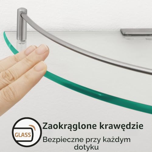 KES Szklana Półka Narożna Półka łazienkowa ścienna Szklana Półka Prysznicowa Szkło Hartowane z Szyną Ze Stali Nierdzewne