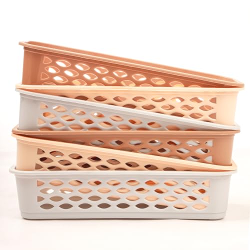 Image of Organizer Tray Office Drawer Dividers Storage Bins Multipurpose Desk for Makeup, Kitchen, Office, Bathroom, Bedroom Dreassing, Basket Rack MultiColor(23*8*5 CM) Pack Of 6 (Brown 6pcs)