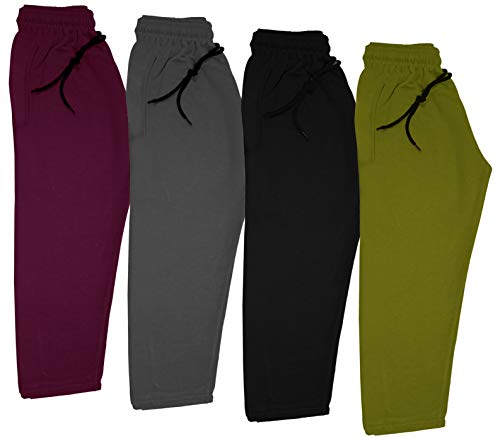 Image of IndiWeaves Kids- Unisex Girls and Boys Fleece Warm Lowers Track Pants for Winters (36119212223-iw-y-p4-34 Mahadi, Black, Drak Gray, Purple 12-13 Years) Pack of 4