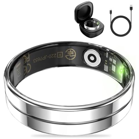 HitTopss Smart Ring, Ultra Thin Fitness Tracking Smart Ring with Calories/Heart Rate/Blood Oxygen/Sleep Monitoring, IP68 Waterproof, No APP Subscription (Silver, Ultra Thin-9#) Cover