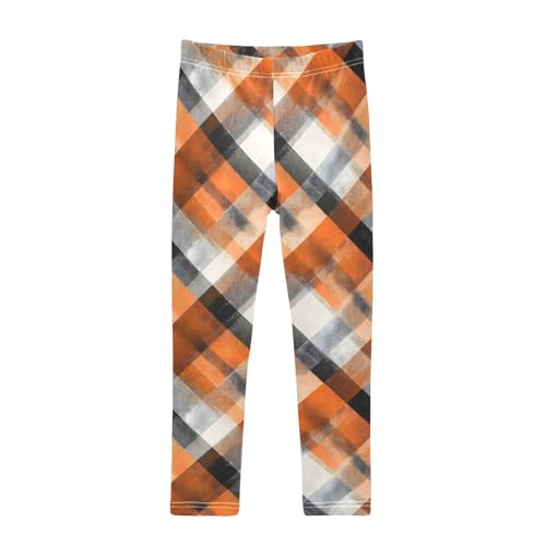 Girls' Athletic Leggings Ankle Length Yoga Dance Pants Kids Teen 4T Orange Black Plaid