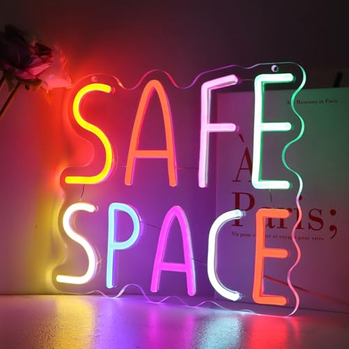 Safe Space" Color-Changing Neon Sign - Therapy Office Decor 9.4×11.4 Inch Mental Health Wall Art with Hooks & USB (Cool Touch, Easy Install)