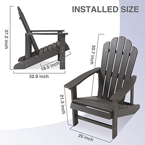 Image of Psilvam Classic Adirondack Chair, Standard-Sized Poly Lumber Fire Pit Chair, 350Lbs Support Weather Resistant Patio Chairs for Garden, Party, Beach(Grey)