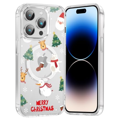 RUMDEY Merry Christmas Santa Phone Case for iPhone 14 Pro Xmas Elk Deer Clear Magnetic Case 6.1", Compatible with Magsafe, Cute Winter Pattern Design Cover Shockproof Soft TPU Funda for Girl Women by RUMDEY - Used condition - US$6.06
