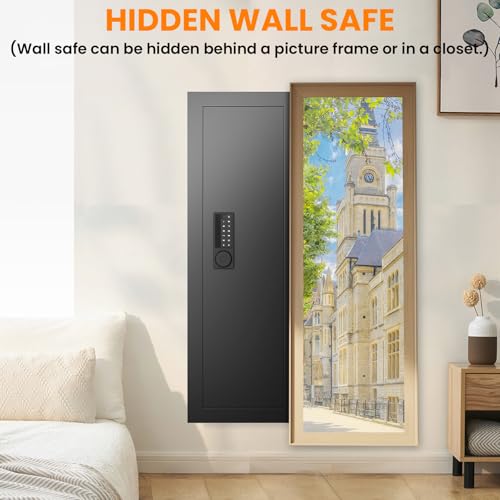 Image of 47.24 inch Wall Safe Between the Studs, Hidden Safe with Removable Pegboard, Wall Gun Safe with 3 Adjustable Shelves and Magnetic Slot (Black-Digital)