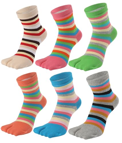 Fasot Women Tabi Socks Crew Split Toe for Sandal Flip Flop Ninja Japan Cotton 6 Pack