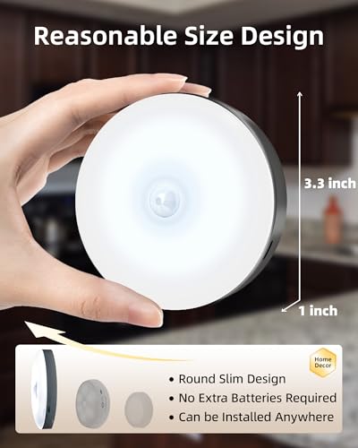 Image of EZVALO Under Cabinet Lighting, 1000mAh Rechargeable Puck Lights with Remote, 3 Color Temps & 12 RGB Motion Sensor Closet Lights, Dimmable Under Cabinet Lights for Kitchen, Cabinets, Closet (3 Packs)