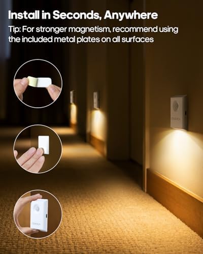 Rechargeable Battery Night Light with Motion Sensor, Wireless, Magnetic & Dimmable Stair Light, Portable Mini 3000K Warm White Stick-on Indoor Night Light for Bathroom, Hallway, Toilet, Bedroom, Stair - 5