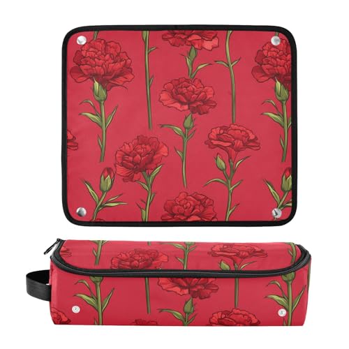 Red Cartoon Carnations Hair Tool Travel Bag with Iron Mat Portable Hair Styling Tool Organizer for Flat Iron Hot Tools and Haircare Accessories Travel Bag for Women miniatura 3
