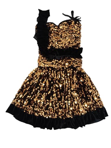 Image of BookMyCostume Western Dance Costume for Girls - Black & Golden Sequin Top and Skirt | Sleeveless Velvet Dress for Kids | Annual Day Dance Dresses & Fancy Dress for Stage Shows & Performances 4-5 Years