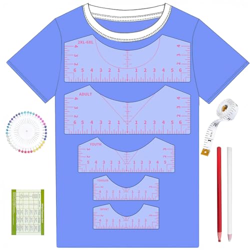 5Pack Tshirt Ruler Guide for Vinyl Alignment, T Shirt Rulers to Center Designs, PVC Measurement Template, Sewing Supplies Accessories Tools for Cricut Heat Press Transfer Vinyl （Pink）
