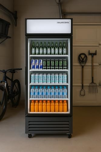 Image of Commercial Beverage Refrigerator Display Fridge,Single Glass Door Merchandiser Drink Cooler with LED Light Adjustable Shelves,ETL approval,16.5Cu Ft,68.9''High