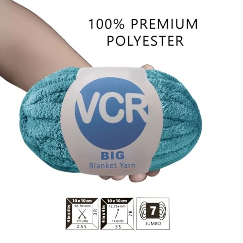 Image of VCR Deep Sea Blue Yarn, 200 Grams Big Chunky Hank, 22 Meters Length, Suitable for Knitting Blankets and Pillows, 100% Polyester Yarn Ball for Crochet DIY, Soft Threads, Pack of 1