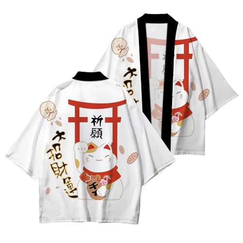 Image of LAI MENG FIVE CATS Women's Lucky Cat Cardigan Kimono Loose Cover up Casual Blouse Cute Tops